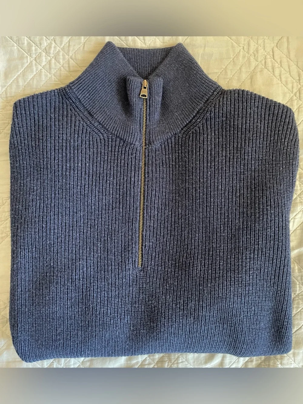 BANANA REPUBLIC Thick Soft English Rib‎ Knit Merino 1/4 Zip Sweater Navy Size L